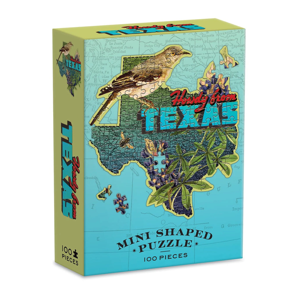 Howdy from Texas Mini Shaped Map Puzzle - 100 Piece Jigsaw Puzzle (Galison) - Completed Puzzle