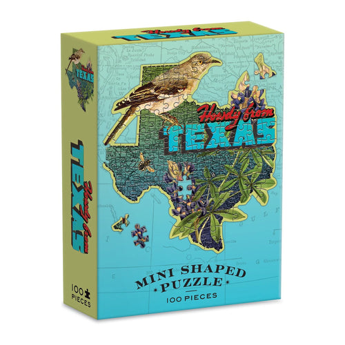 Howdy from Texas Mini Shaped Map Puzzle - 100 Piece Jigsaw Puzzle (Galison) - Completed Puzzle