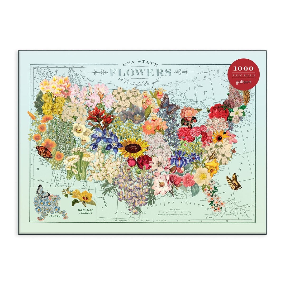 Box, straight on: USA State Flowers by Wendy Gold – 1000 Piece Jigsaw Puzzle (Galison)