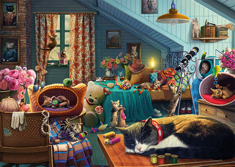 Cats in the Attic – 500 Piece Jigsaw Puzzle (Falcon De Luxe)