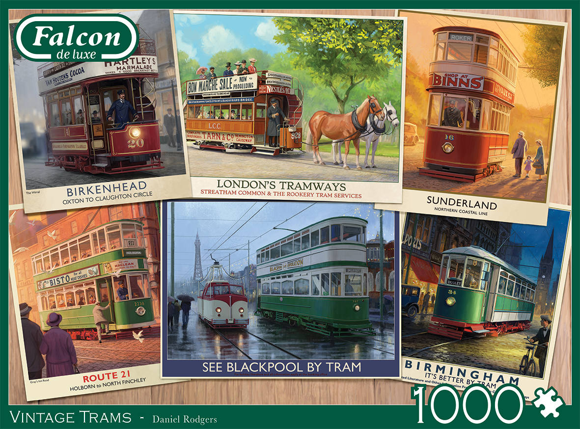 Vintage Trams – 1000 Piece Jigsaw Puzzle (Falcon De luxe)