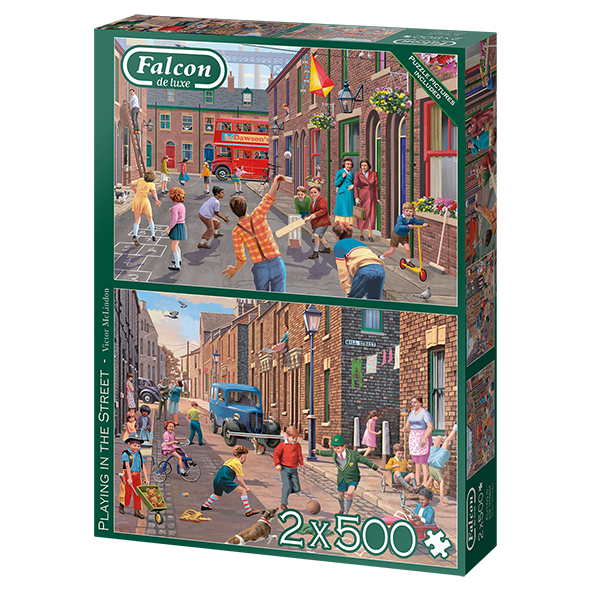Playing in the Street – 2 x 500 Piece Jigsaw Puzzle (Falcon De luxe)
