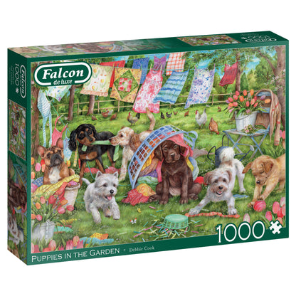 Falcon De Luxe - Puppies in the Garden - 1000 Piece Jigsaw Puzzle