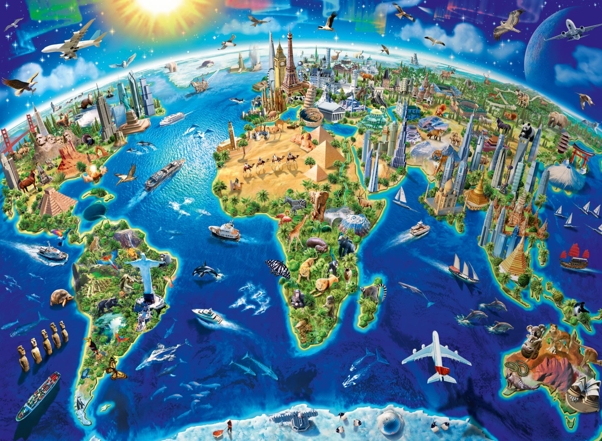 World Landmarks Map XXL – 200 Piece Jigsaw Puzzle (Ravensburger)