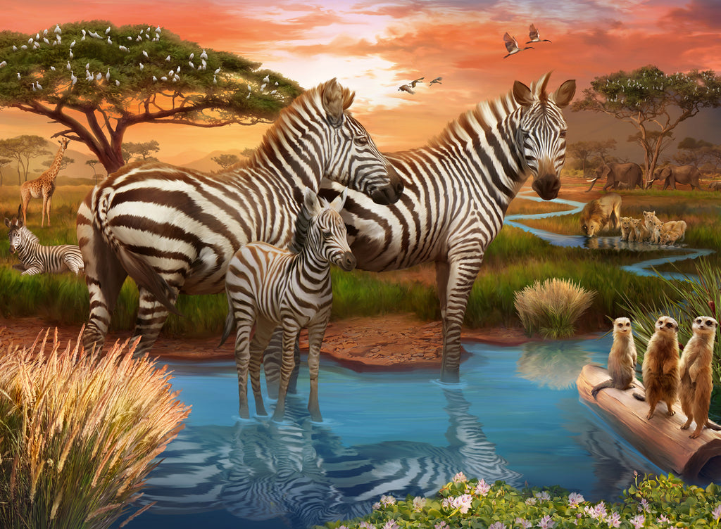 Zebra’s at Waterhole – 500 Piece Jigsaw Puzzle (Ravensburger)