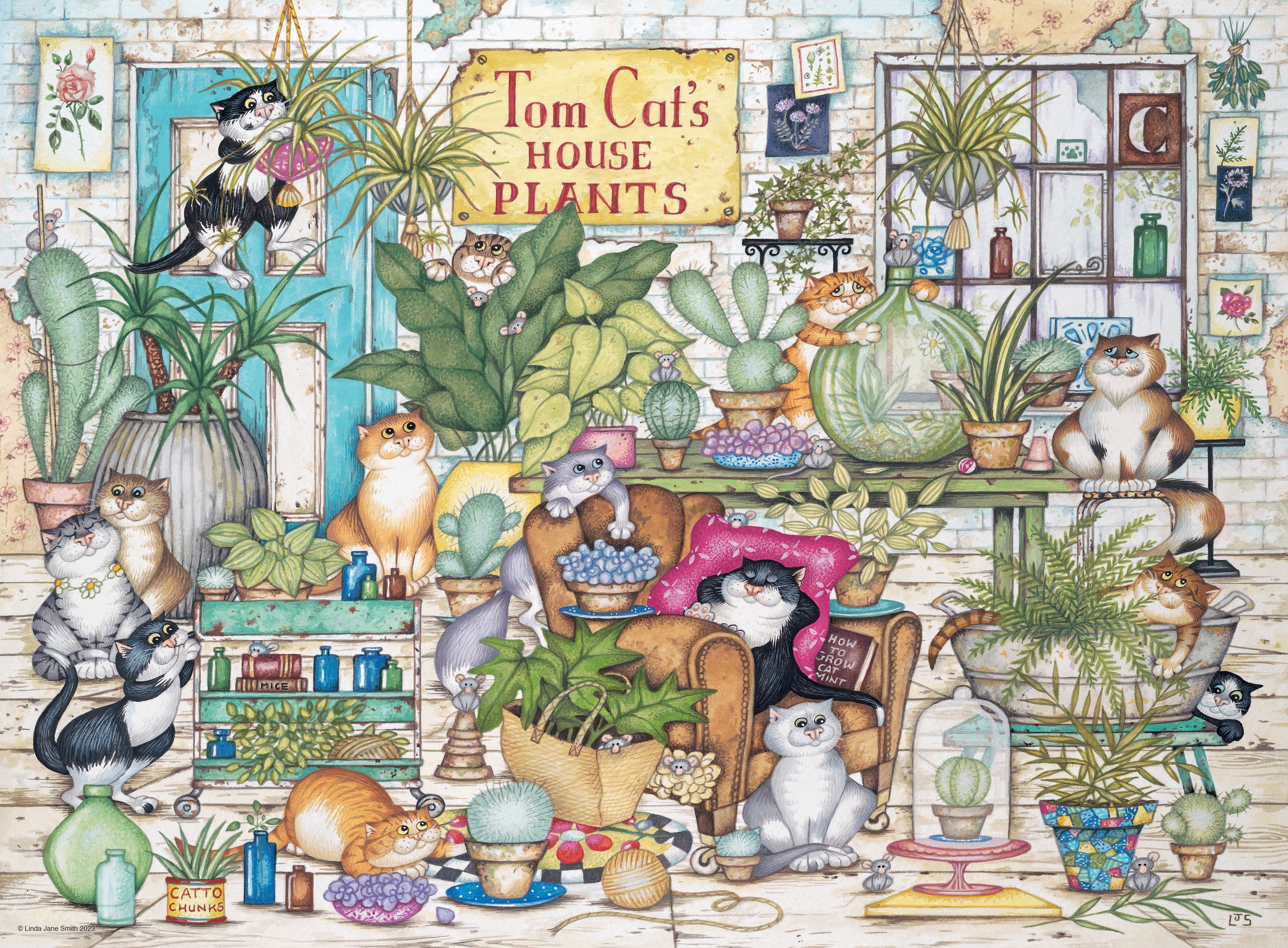 Tom Cat’s House Plants by Crazy Cats – 500 Piece Jigsaw Puzzle (Ravensburger)