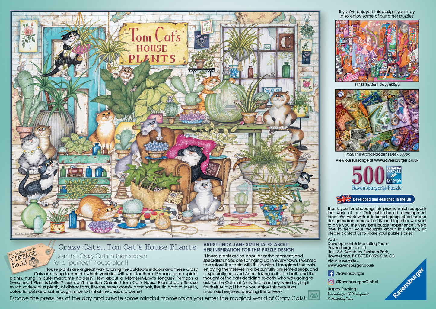 Ravensburger - Crazy Cats - Tom Cat’s House Plants - 500 Piece Jigsaw Puzzle