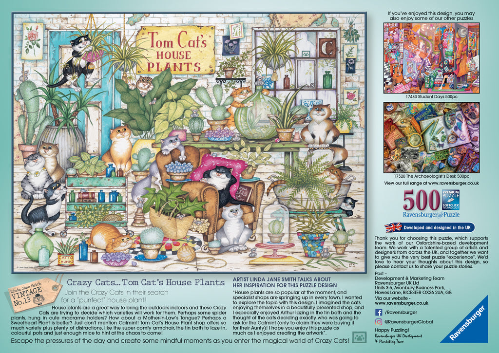 Tom Cat’s House Plants by Crazy Cats – 500 Piece Jigsaw Puzzle (Ravensburger)