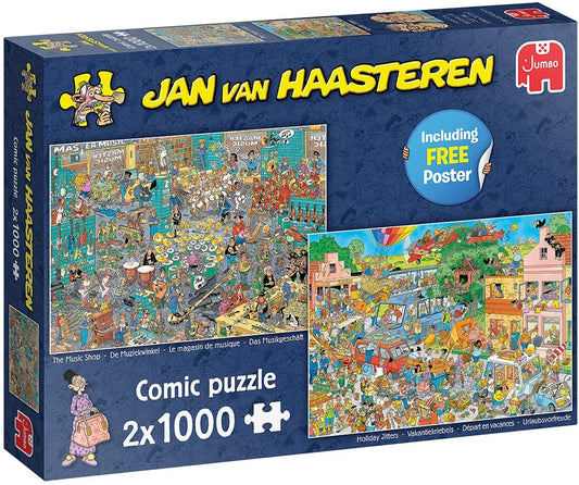 Jan Van Haasteren - The Music Shop & Holiday Jitters - 2 x 1000 Piece Jigsaw Puzzle