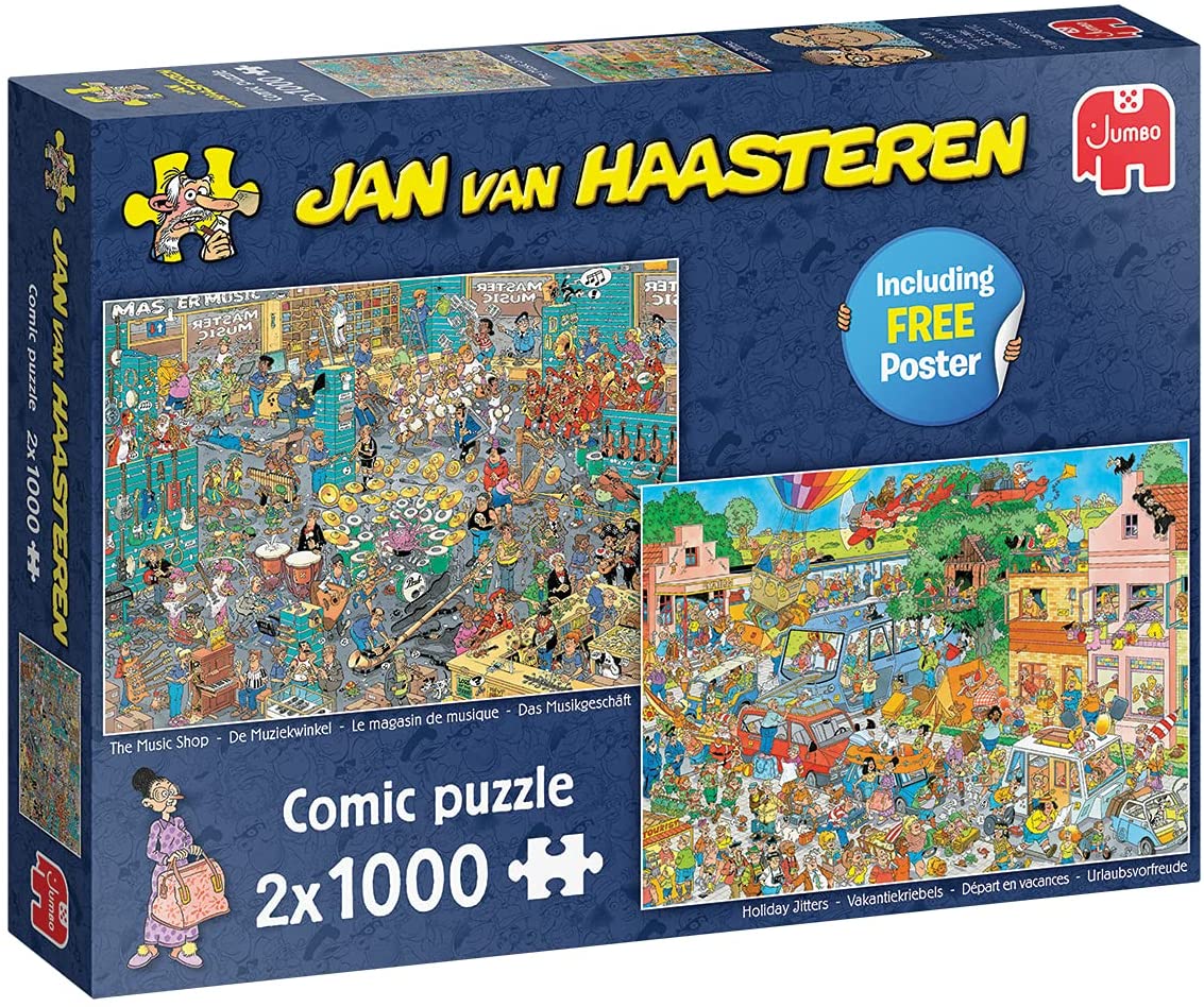 The Music Shop & Holiday Jitters by Jan Van Haasteren – 2 x 1000 Piece Jigsaw Puzzle (Jan Van Haasteren)