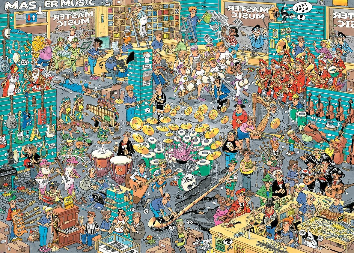 The Music Shop & Holiday Jitters by Jan Van Haasteren – 2 x 1000 Piece Jigsaw Puzzle (Jan Van Haasteren)
