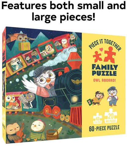 Galison - Piece It Together Family Puzzle: Owl Aboard! - 60 Piece Jigsaw Puzzle