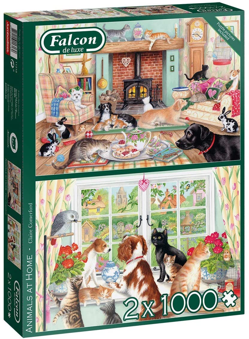 Animals At Home – 2 x 1000 Piece Jigsaw Puzzles (Falcon De Luxe)