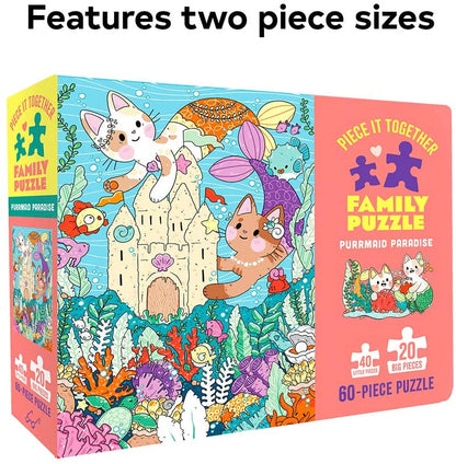 Galison - Piece It Together Family Puzzle: Purrmaid Paradise - 60 Piece Jigsaw Puzzle