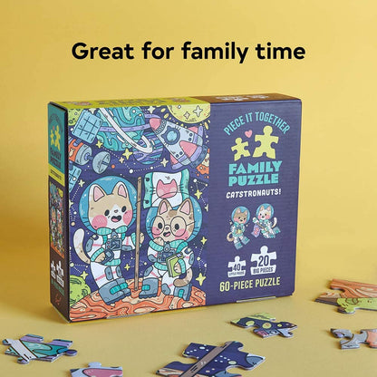 Galison - Piece It Together Family Puzzle: Catstronauts - 60 Piece Jigsaw Puzzles
