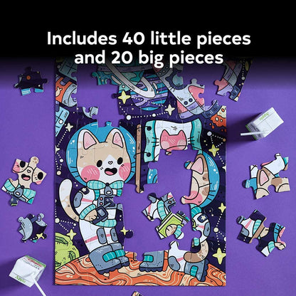 Galison - Piece It Together Family Puzzle: Catstronauts - 60 Piece Jigsaw Puzzles