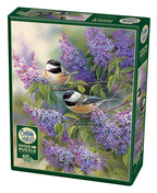 Chickadees and Lilacs – 1000 Piece Jigsaw Puzzle (Cobble Hill) - Completed Puzzle