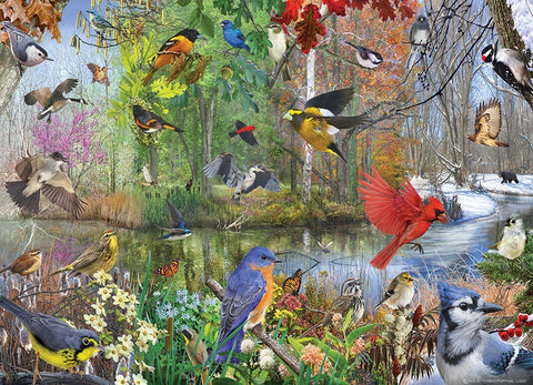 Artwork: Birds of the Season – 1000 Piece Jigsaw Puzzle (Cobble Hill)