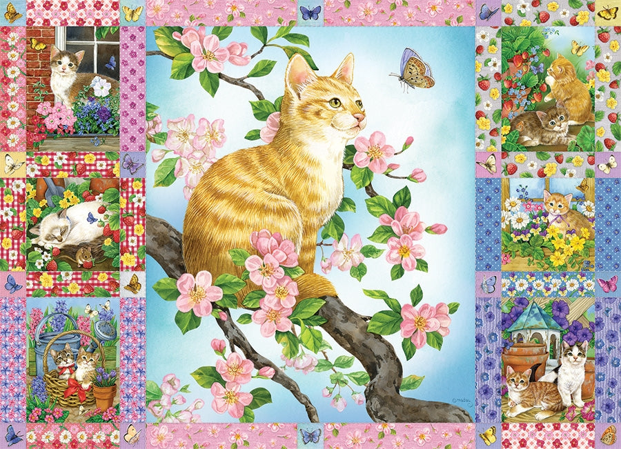 Blossoms and Kittens Quilt – 1000 Piece Jigsaw Puzzle (Cobble Hill)