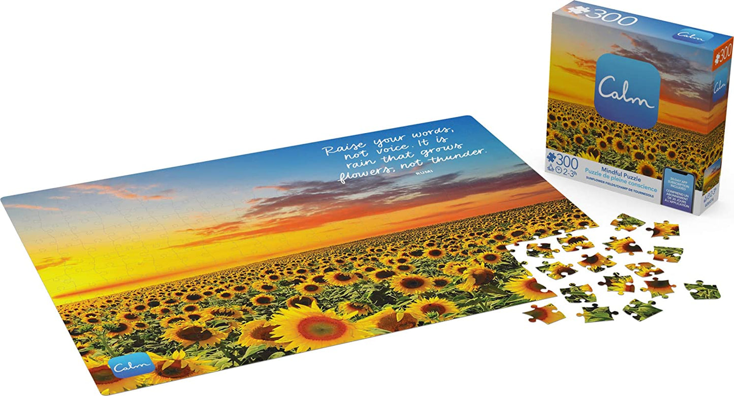 Spin Master - Calm Puzzle - Sunflower Fields - 300 Piece Jigsaw Puzzle