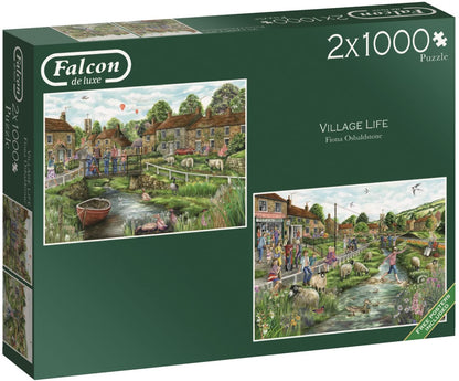 Falcon De Luxe - Village Life - 2 X 1000 Piece Jigsaw Puzzle