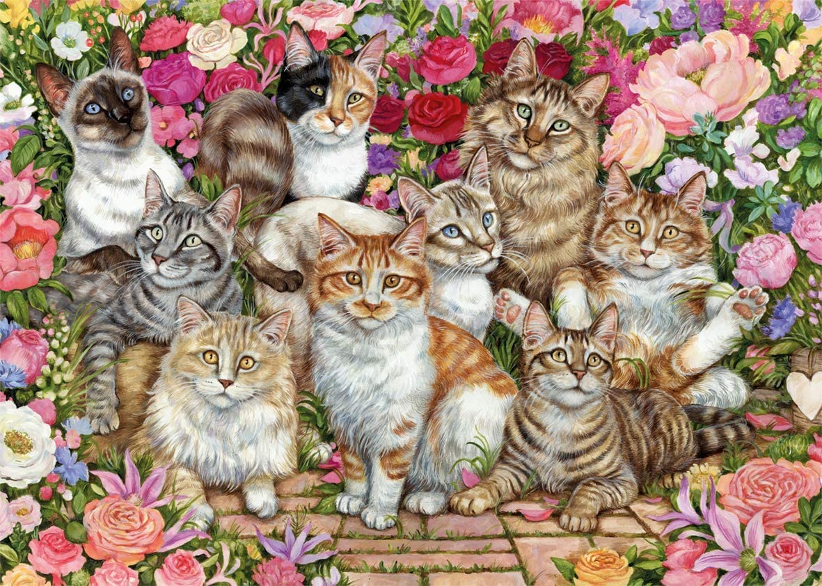 Floral Cats – 1000 Piece Jigsaw Puzzle (Falcon De Luxe)