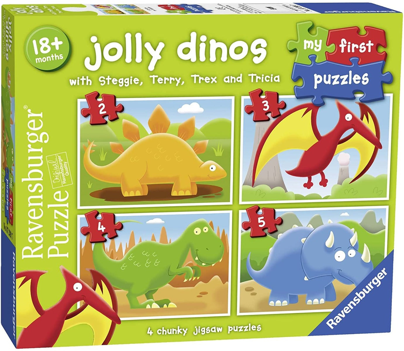 Ravensburger - Jolly Dinos My First Puzzles -  2, 3, 4 and 5 Piece Jigsaw Puzzles