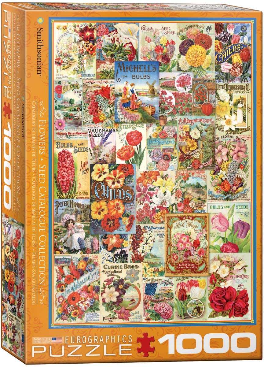 Flowers Seed Catalogue Collection – 1000 Piece Jigsaw Puzzle (Eurographics) - Completed Puzzle