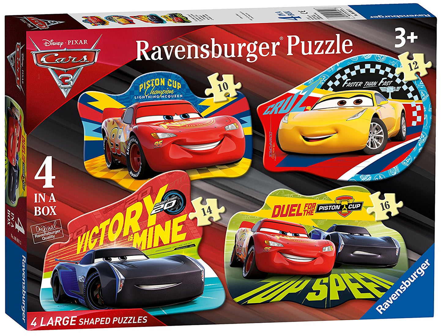 Ravensburger Disney Pixar Cars 3, 4 Large Shaped Jigsaw Puzzles (10,12,14,16pc)