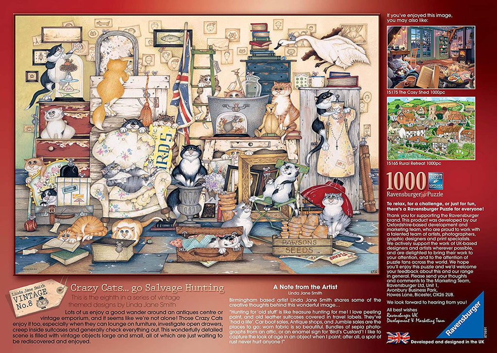 Crazy Cats Vintage No.8 Go Salvage Hunting – 1000 Piece Jigsaw Puzzle (Ravensburger)