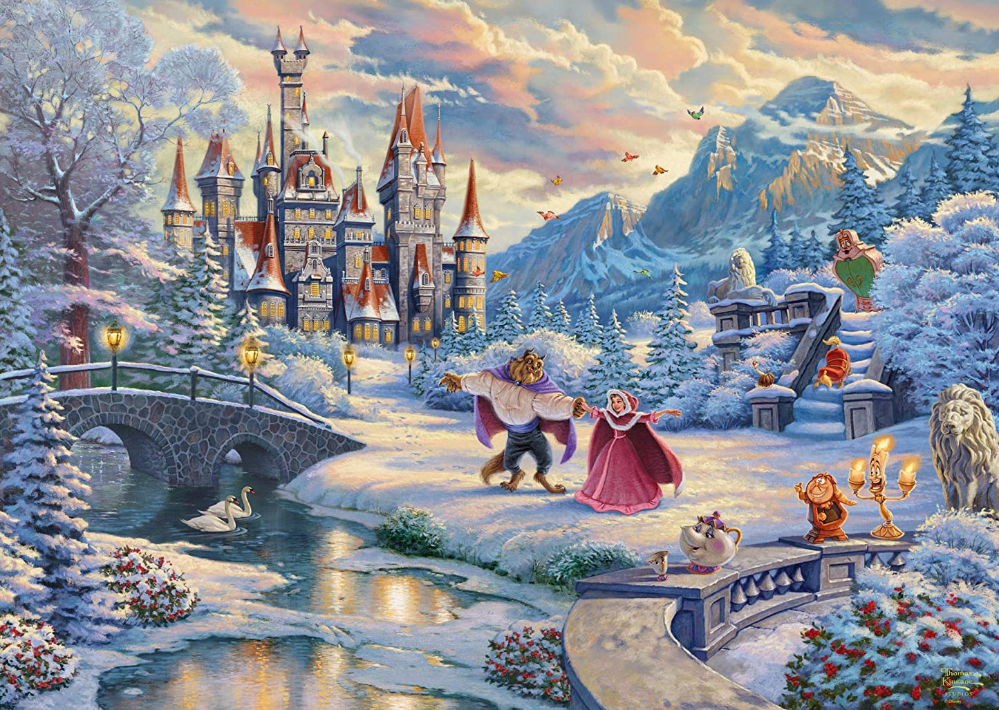 Schmidt - Thomas Kinkade: Disney Beauty & the Beast Winter Enchantment - 1000 Piece Jigsaw Puzzle