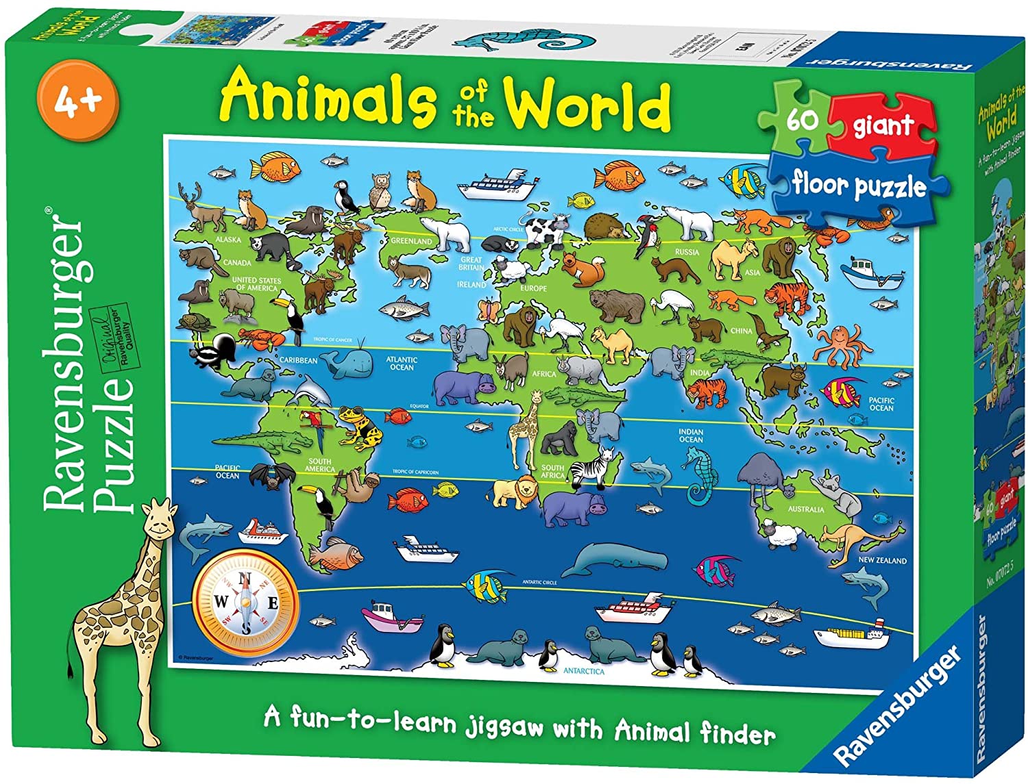Animals of the World Giant Floor Puzzle – 60 Piece Jigsaw Puzzle (Ravensburger)