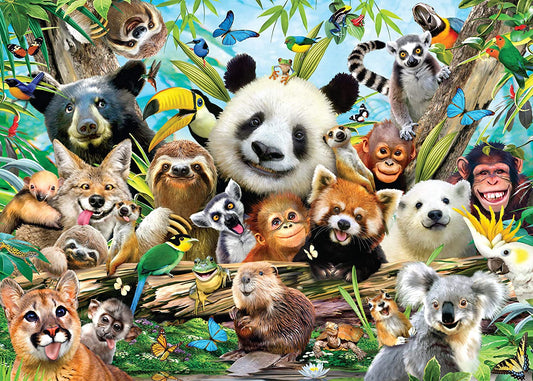 Cheatwell Games - Selfie Of Jungle Animals - Double-sided 500 Piece Jigsaw Puzzle