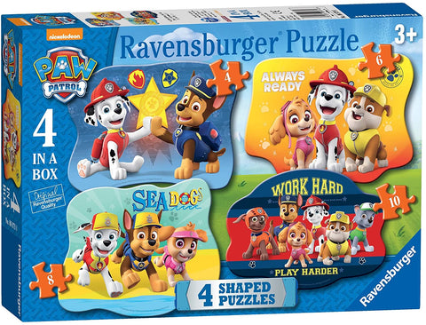 Box, turned right: Paw Patrol Four Shaped Puzzles – 4,6,8,10 Piece Jigsaw Puzzle (Ravensburger)