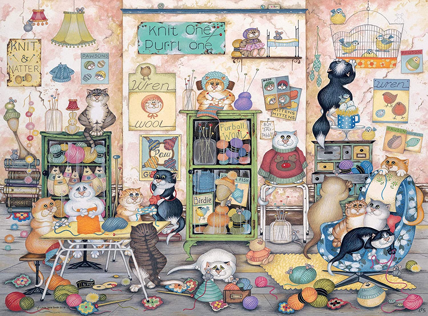 Knit one, Purrl one by Crazy Cats Vintage – 500 Piece Jigsaw Puzzle (Ravensburger)