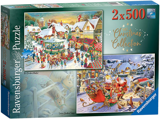 Ravensburger Christmas Collection No.1 - Market & Santa?s Christmas Supper - 2x 500 Piece Jigsaw Puzzles