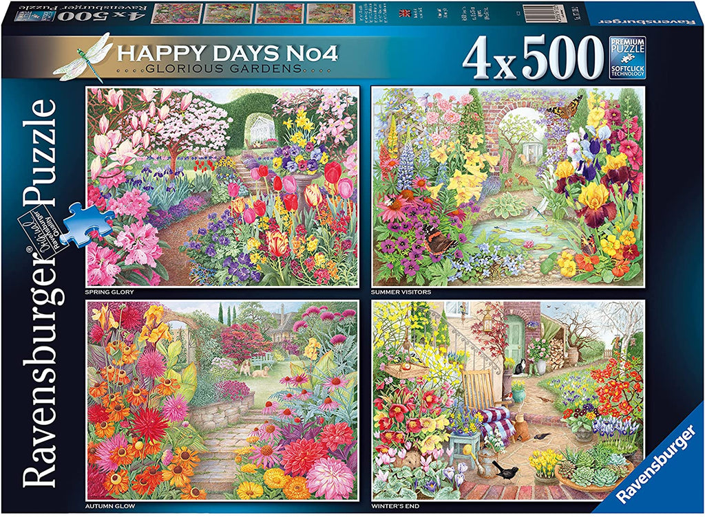 Happy Days No 5, Glorious Gardens – 4 x 500 Piece Jigsaw Puzzles (Ravensburger)