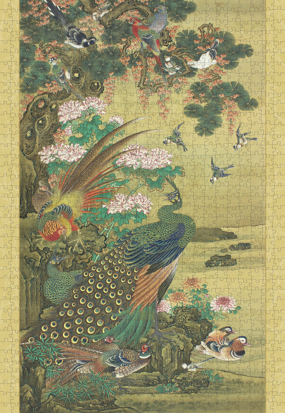 Birds & Flowers: Japanese Hanging Scroll – 1000 Piece Jigsaw Puzzle (Pomegranate)