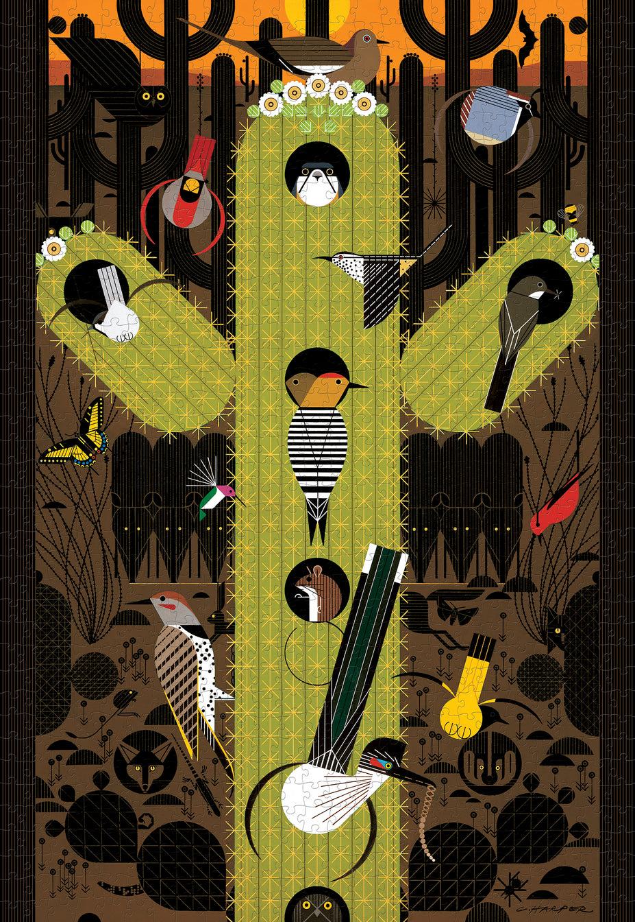 The Desert by Charley Harper – 1000 Piece Jigsaw Puzzle (Pomegranate)