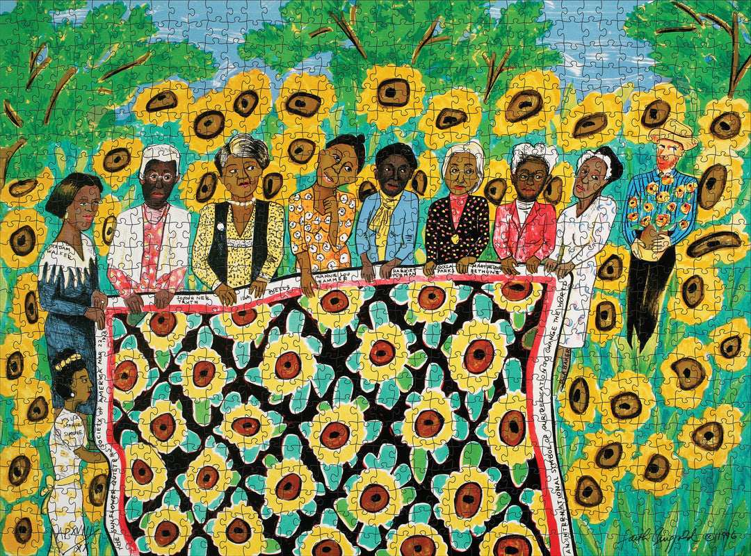 Sunflower Quilting Bee at Arles by Faith Ringgold – 1000 Piece Jigsaw Puzzle (Pomegranate)