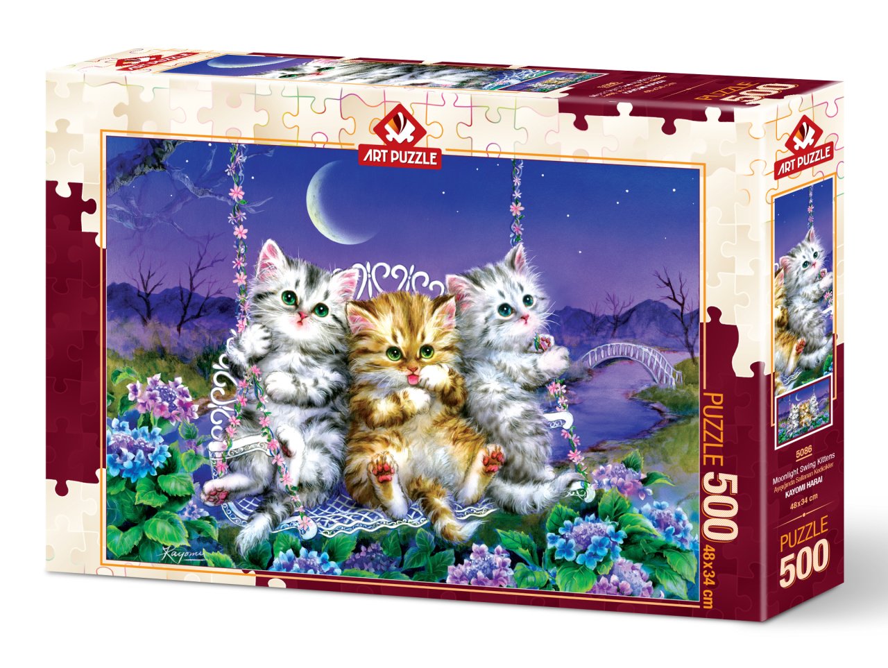 Art Puzzle - Moonlight Swing Kittens - 500 Piece Jigsaw Puzzle