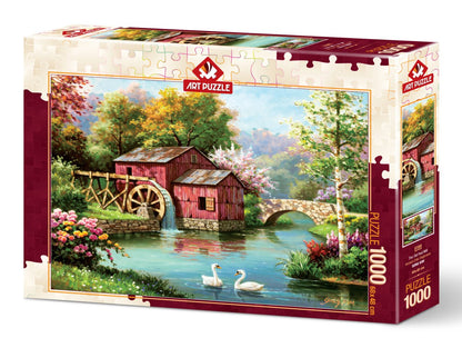 Art Puzzle - Red Old Mill - 1000 piece jigsaw puzzle