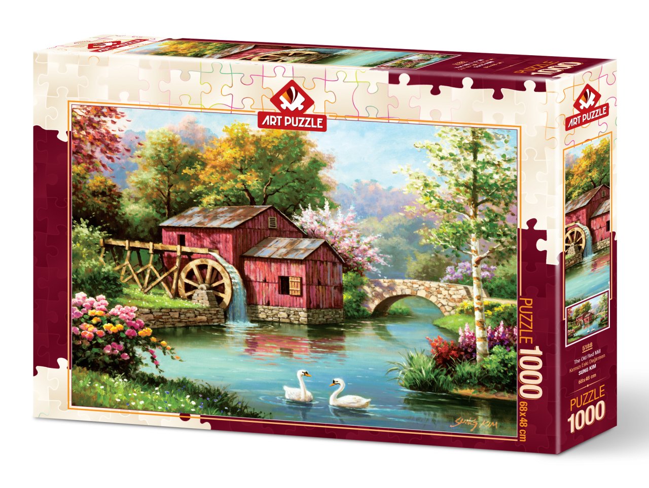 Red Old Mill – 1000 Piece Jigsaw Puzzle (Art Puzzle)