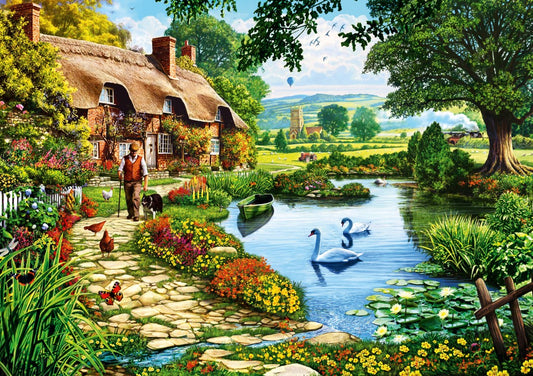 Bluebird Puzzle - Cottage by the Lake - 1000 piece jigsaw puzzle