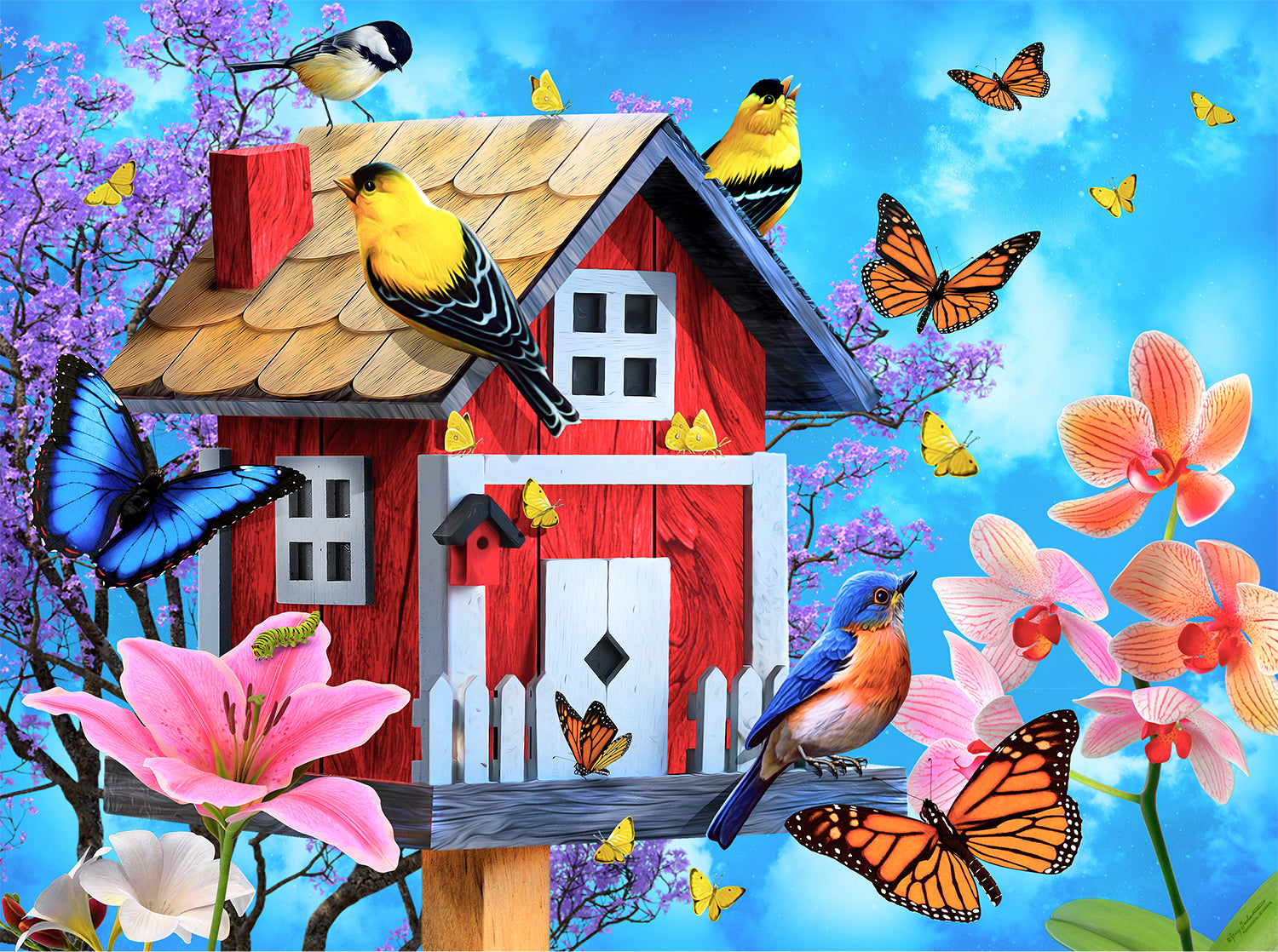 Red Birdhouse by Jerry Gadamus – 1000 Piece Jigsaw Puzzle (Sunsout)