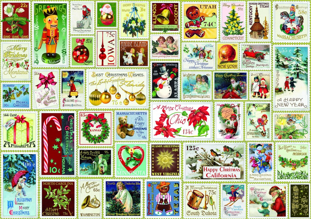 Bluebird Puzzle - Christmas Stamps - 1000 Piece Jigsaw Puzzle
