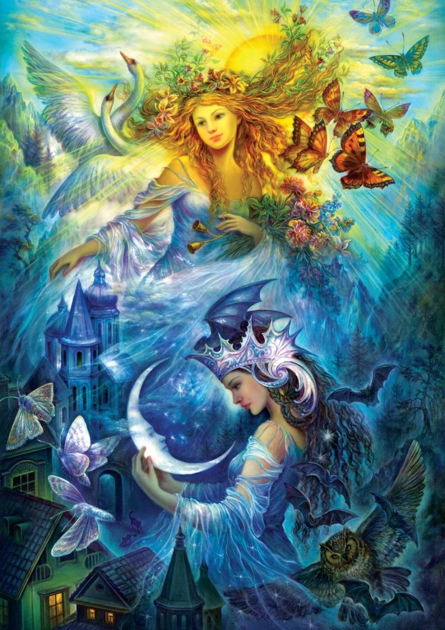 Art Puzzle - The Day and Night Princesses - 1000 Piece Jigsaw Puzzle