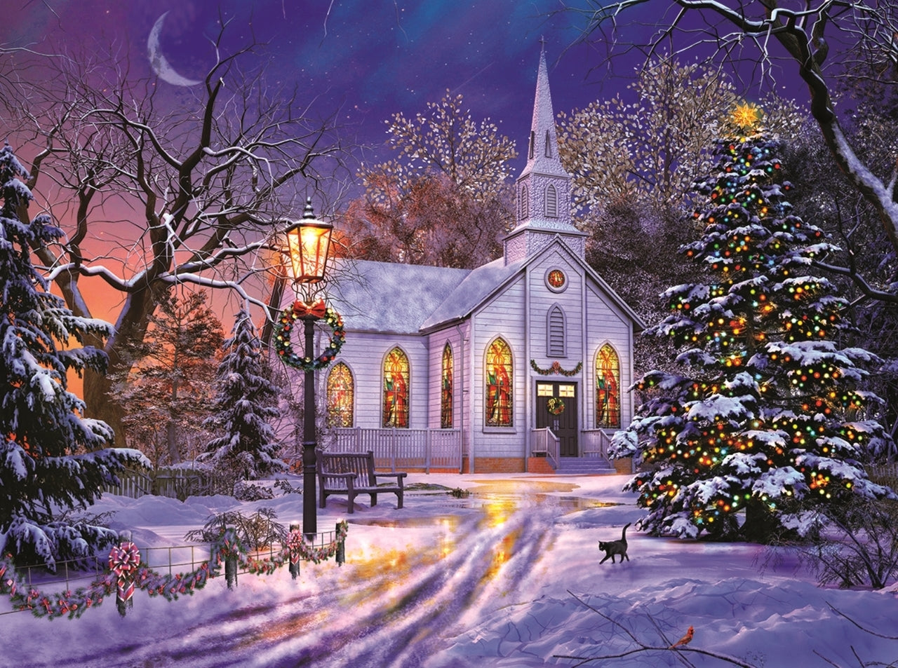 Sunsout - The Old Christmas Church - 1000 piece jigsaw puzzle