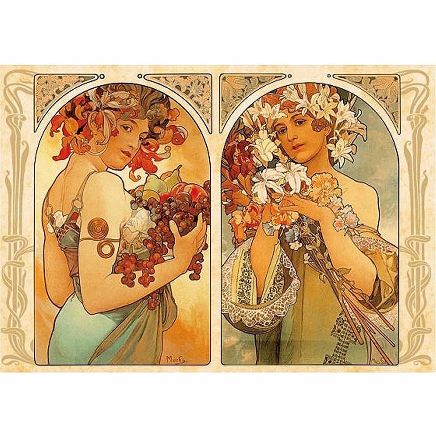 Dtoys - Alphonse Mucha : Fruit and Flower Dyptich - 1000 Piece Jigsaw Puzzle