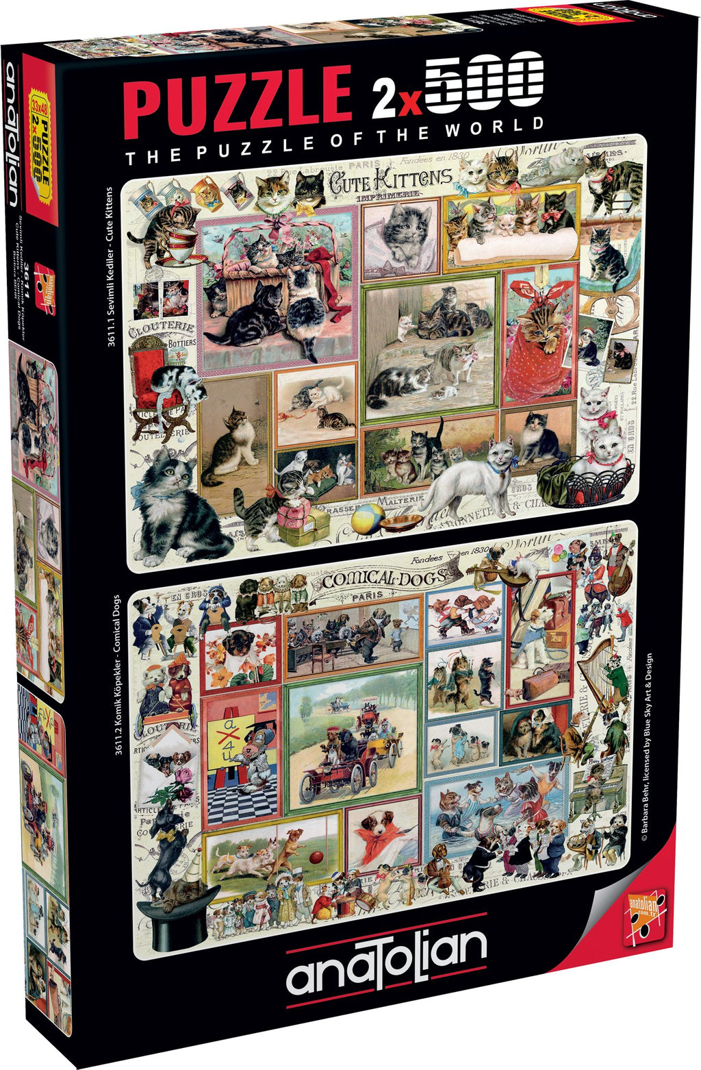 Box, turned right: Cute Kittens & Comical Dogs – 500 Piece Jigsaw Puzzle (Anatolian)